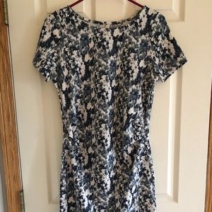 Navy Blue Floral Fitted Dress